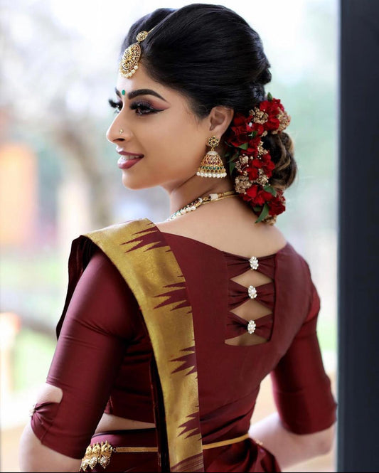 Elegant Maroon and Gold Silk Saree for Women | Traditional Indian Sari for Festive & Wedding Occasions | Includes Matching Blouse Piece