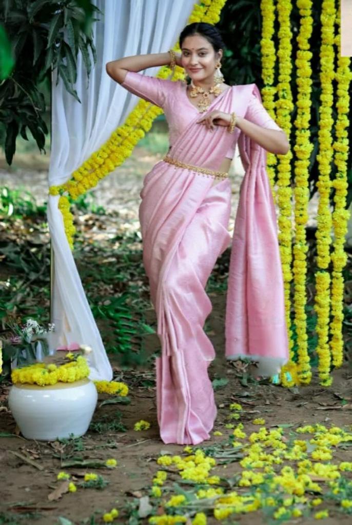 Graceful Kanjivaram Silk Saree for Women - Chic Pink Sari with Blouse Piece - 5.5 Mtr Party Wear for Festivals and Weddings