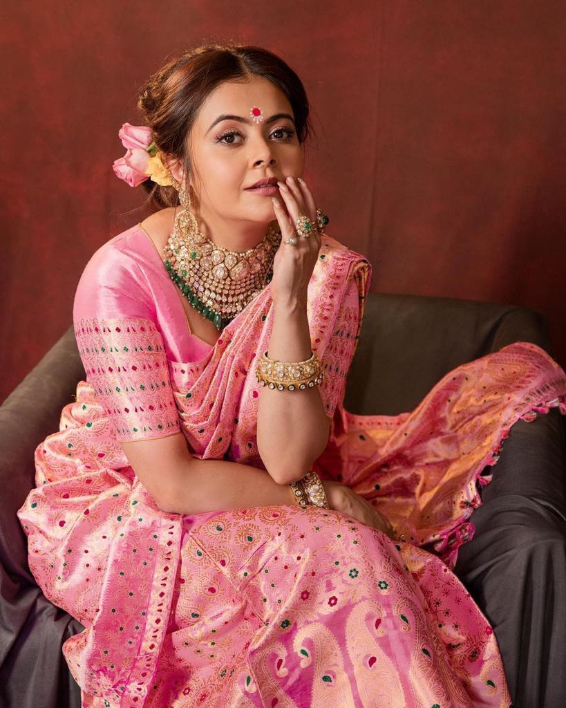 Designer Pink Banarasi Silk Saree for Women – Wedding & Party Wear Embroidered Saree with Rich Zari Weaving & Blouse Piece