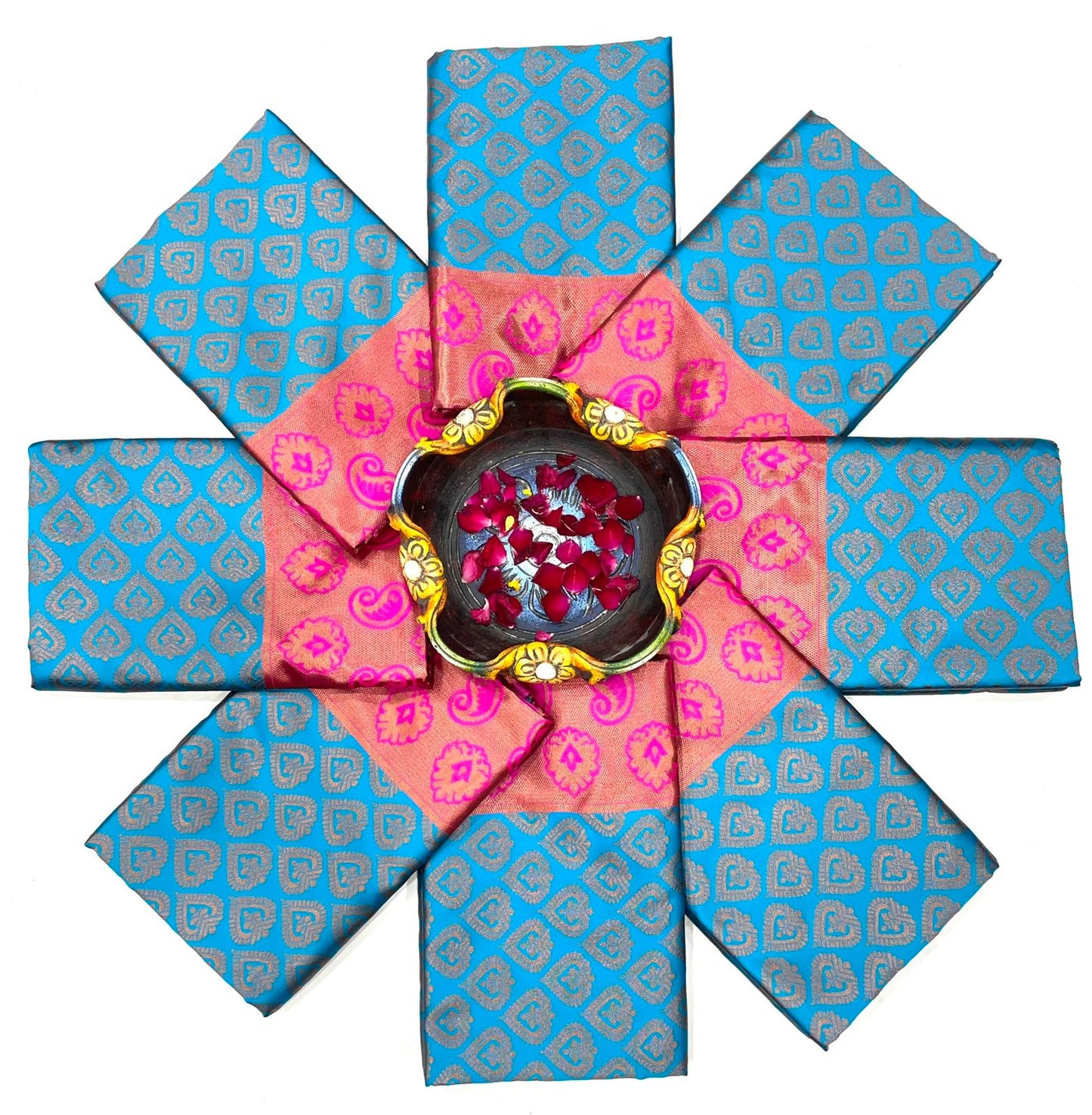 Teal Blue & Pink Banarasi Silk Saree for Women with Zari Weaving | Traditional Kanjivaram Style Party Wear Saree with Blouse Piece – 5.5 Meters