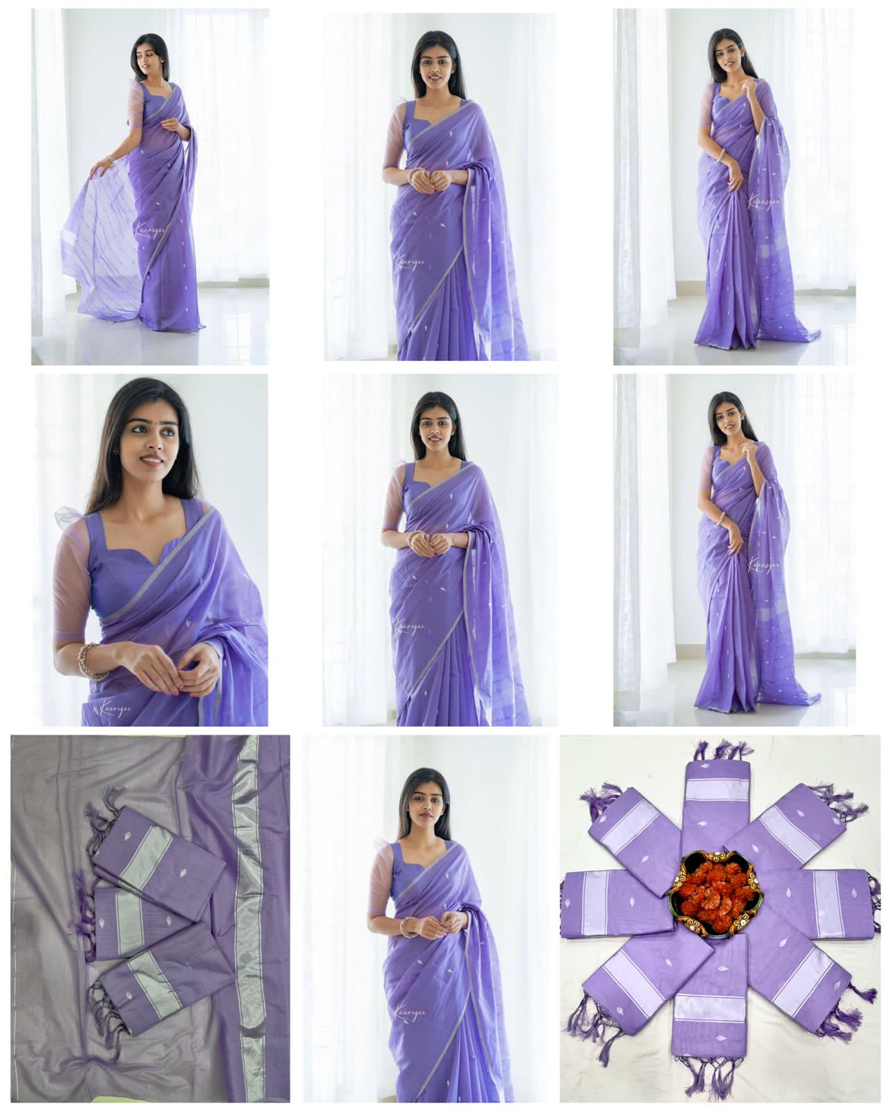 Graceful Lavender Cotton Saree for Women with Silver Border – Elegant Soft Sari with Blouse Piece for Office, Party & Festival Wear