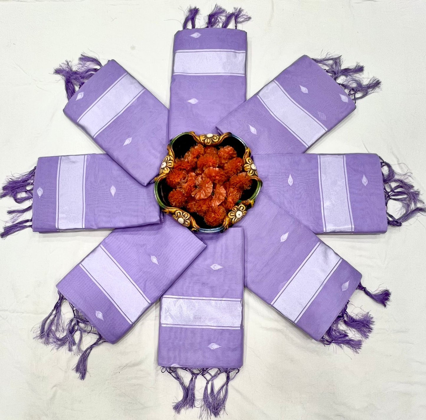 Graceful Lavender Cotton Saree for Women with Silver Border – Elegant Soft Sari with Blouse Piece for Office, Party & Festival Wear