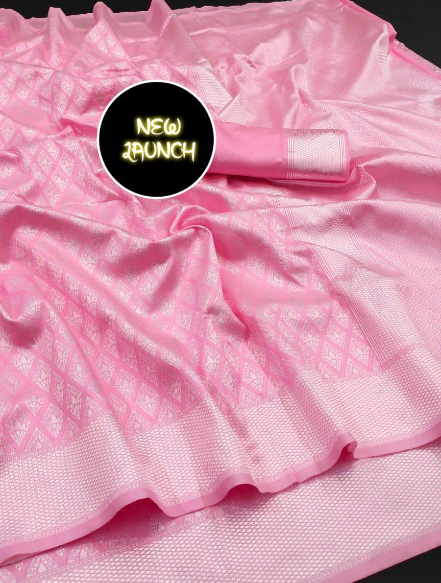Graceful Kanjivaram Silk Saree for Women - Chic Pink Sari with Blouse Piece - 5.5 Mtr Party Wear for Festivals and Weddings