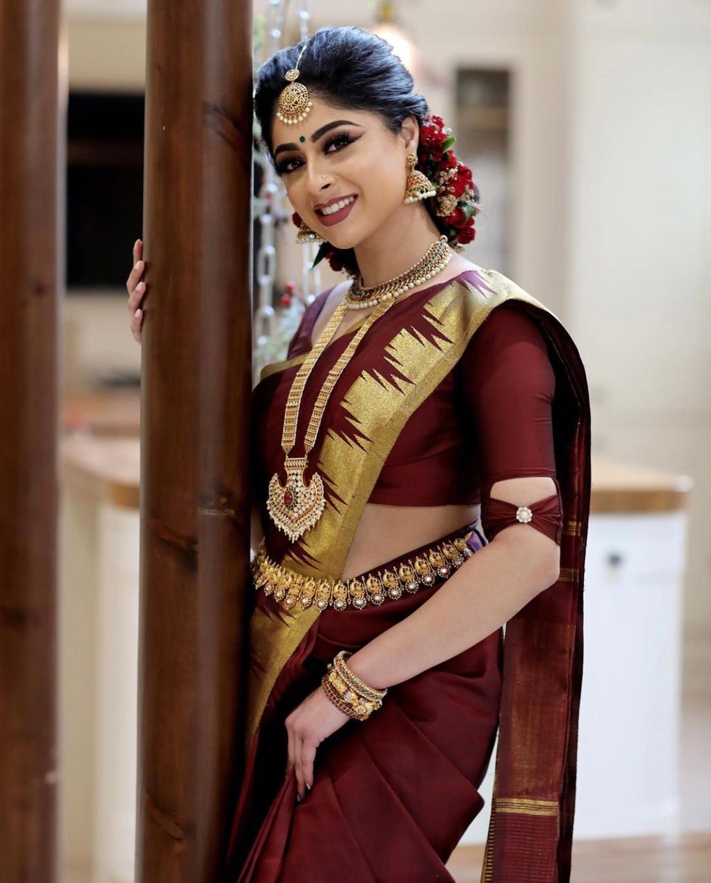 Elegant Maroon and Gold Silk Saree for Women | Traditional Indian Sari for Festive & Wedding Occasions | Includes Matching Blouse Piece