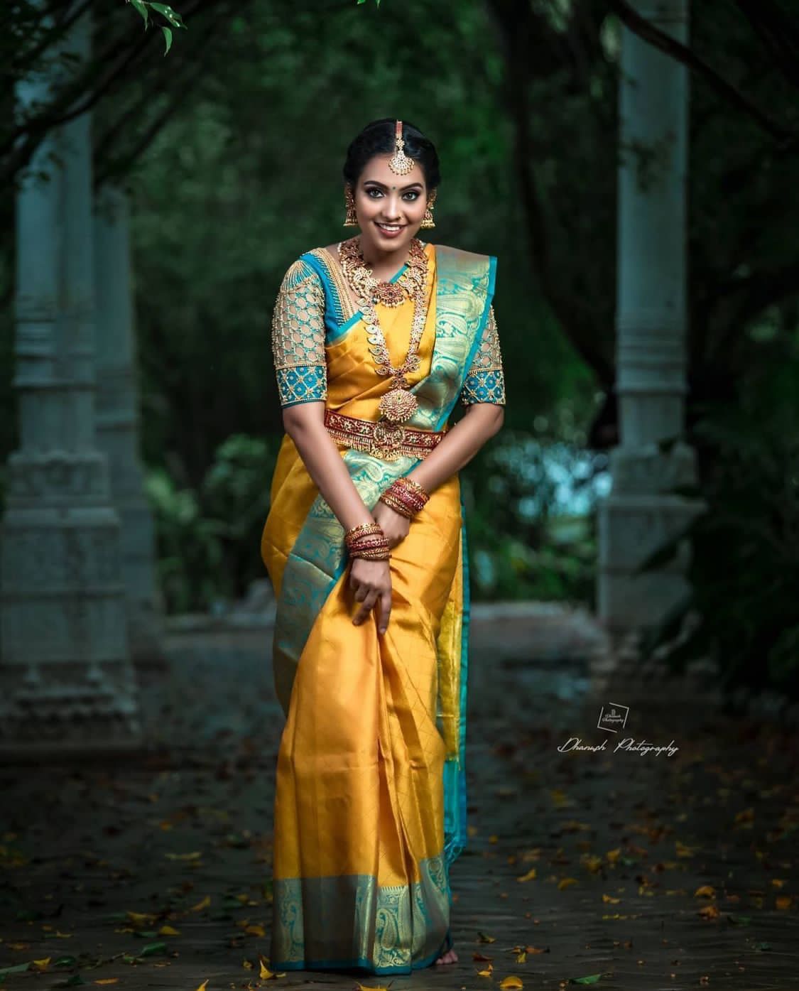 Vibrant Yellow and Teal Silk Saree for Women | Traditional Indian Sari for Festive and Wedding Celebrations | Includes Embellished Blouse Piece