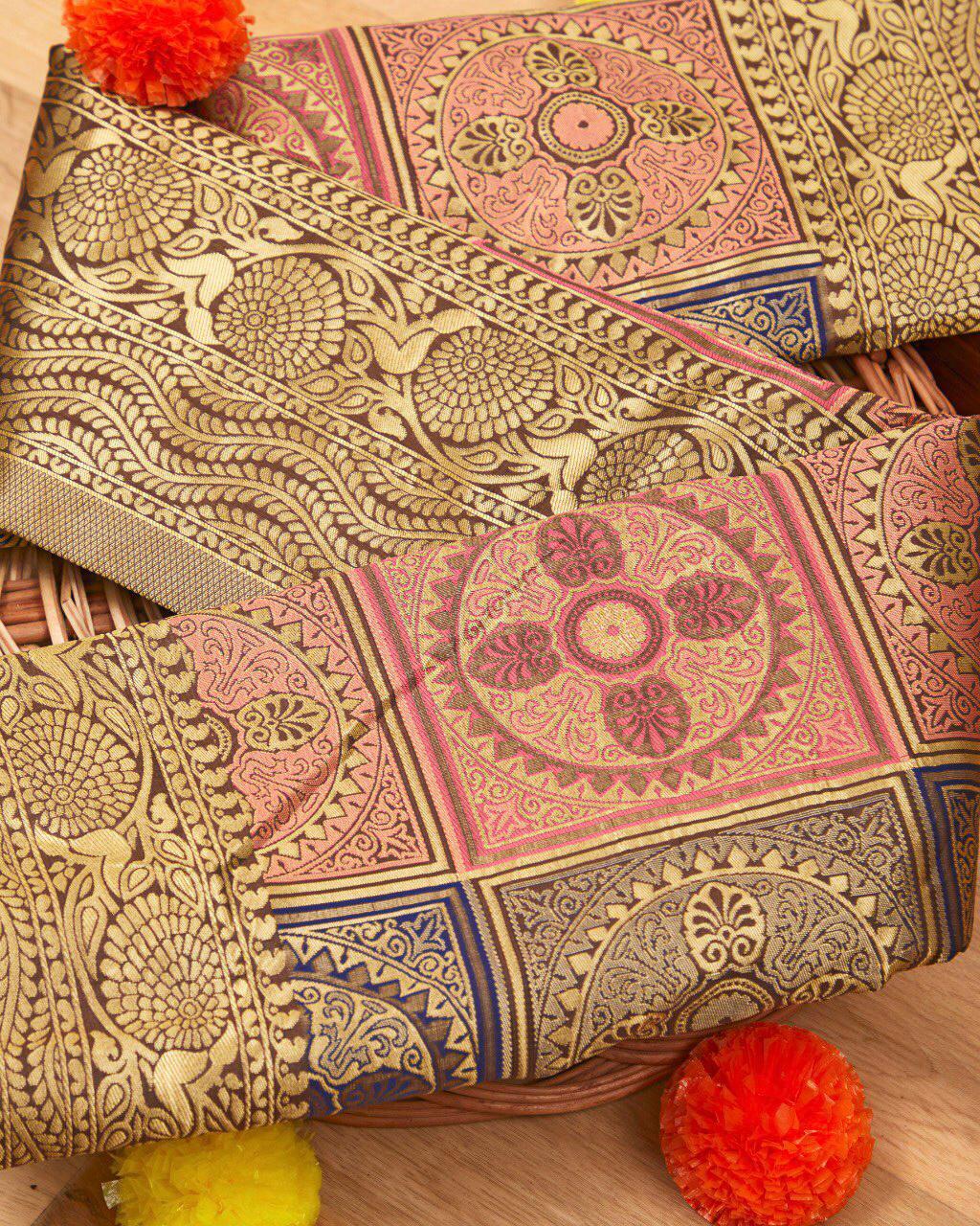 Multicolor Soft Banarasi Silk Saree for Women | Traditional Golden Zari Woven Pallu & Rich Design | Blouse Piece Included – Wedding, Festival & Party Wear Saree