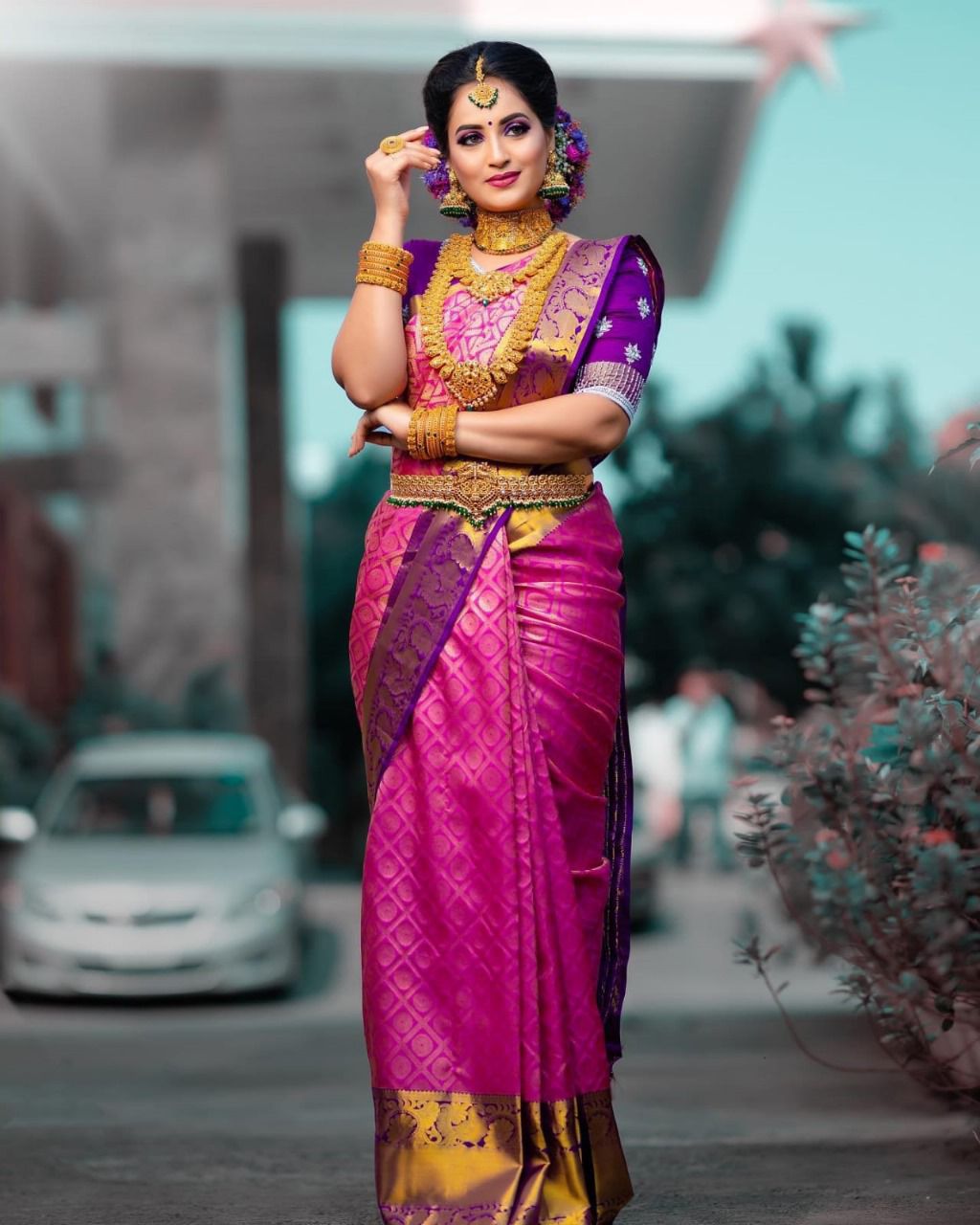 Exquisite Pink and Purple Banarasi Silk Saree for Women | Kanjivaram Style Party Wear Sari | Traditional Indian Festive & Wedding Attire | Includes Blouse Piece