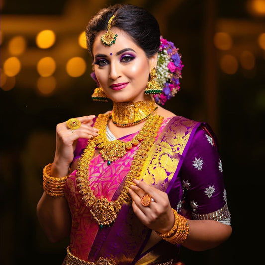 Exquisite Pink and Purple Banarasi Silk Saree for Women | Kanjivaram Style Party Wear Sari | Traditional Indian Festive & Wedding Attire | Includes Blouse Piece