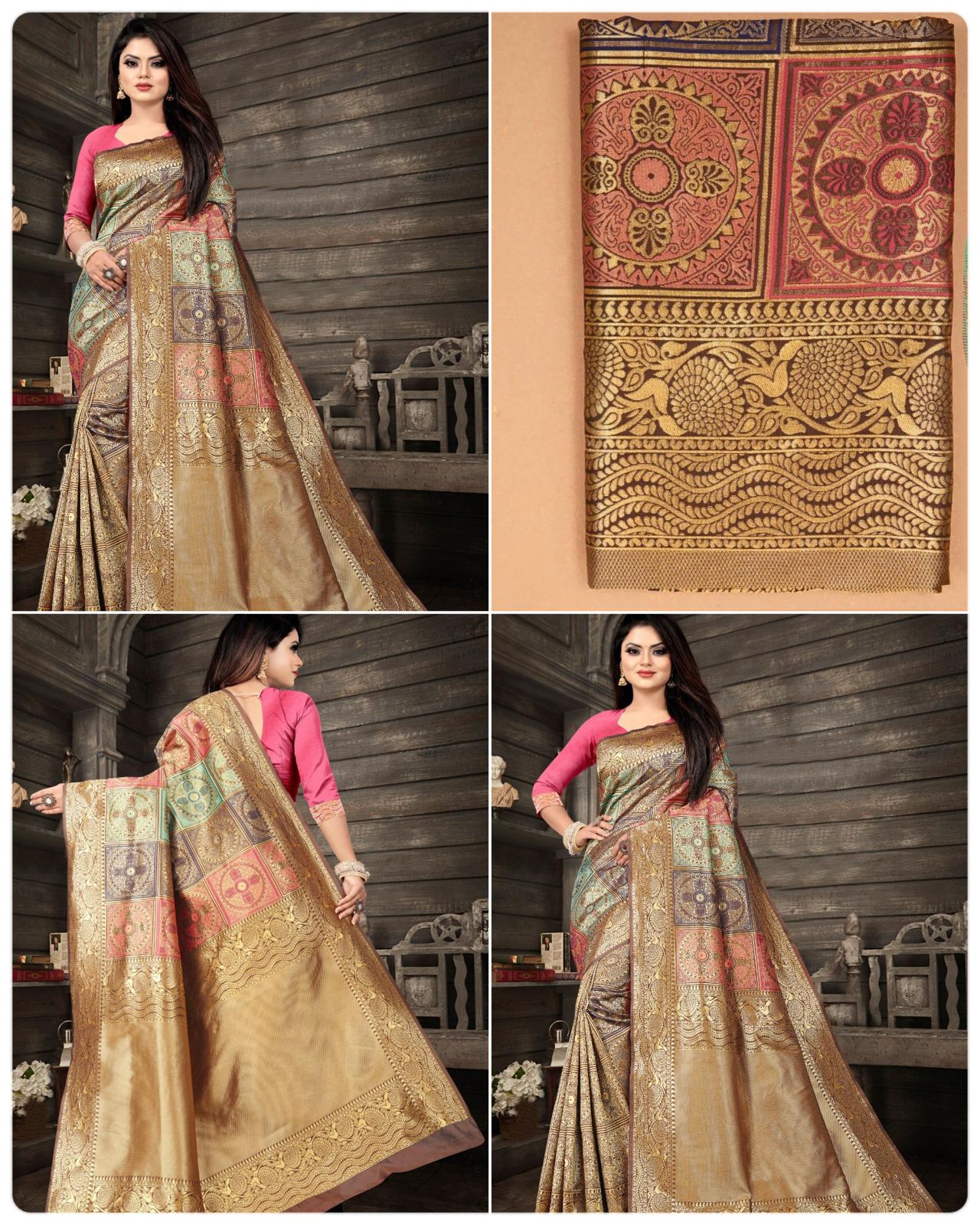 Multicolor Soft Banarasi Silk Saree for Women | Traditional Golden Zari Woven Pallu & Rich Design | Blouse Piece Included – Wedding, Festival & Party Wear Saree