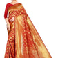 Radiant Red and Gold Banarasi Silk Saree for Women | Traditional Indian Sari for Weddings & Festive Celebrations | Includes Matching Blouse Piece