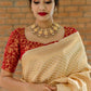 Luxurious Kanjivaram Silk Saree for Women - Elegant Beige and Red Sari with Blouse Piece - 5.5 Mtr Party Wear for Festivals and Weddings
