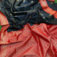 Black and Red Banarasi Silk Saree for Women with Rich Zari Border – Traditional Saree with Blouse Piece for Wedding, Party & Festive Wear