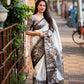 Elegant White and Black Soft Silk Sari for Women | Traditional Woven Banarasi Saree with Rich Border & Pallu | Party & Festive Wear Sari with Blouse Piece