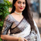 Elegant White and Black Soft Silk Sari for Women | Traditional Woven Banarasi Saree with Rich Border & Pallu | Party & Festive Wear Sari with Blouse Piece