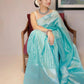 Elegant Banarasi Silk Saree for Women - Kanjivaram Sari with Blouse Piece - 5.5 Mtr Aqua Blue Party Wear Saree for Office, Festival, Wedding, Evening