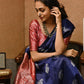 Sophisticated Kanjivaram Silk Saree for Women - Elegant Navy Blue Sari with Blouse Piece - 5.5 Mtr Party Wear for Festivals and Weddings