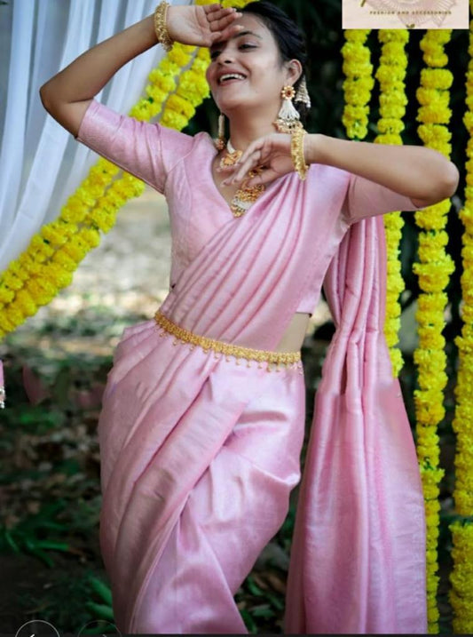 Graceful Kanjivaram Silk Saree for Women - Chic Pink Sari with Blouse Piece - 5.5 Mtr Party Wear for Festivals and Weddings