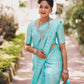 Elegant Kanjivaram Silk Saree for Women - Beautiful Aqua Blue Sari with Blouse Piece - 5.5 Mtr Party Wear for Festivals and Weddings