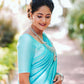 Elegant Kanjivaram Silk Saree for Women - Beautiful Aqua Blue Sari with Blouse Piece - 5.5 Mtr Party Wear for Festivals and Weddings