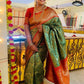 Green and Copper Zari Woven Banarasi Silk Saree for Women – Elegant Traditional Silk Saree with Red Border & Blouse Piece for Wedding & Festive Wear