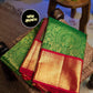 Green and Copper Zari Woven Banarasi Silk Saree for Women – Elegant Traditional Silk Saree with Red Border & Blouse Piece for Wedding & Festive Wear
