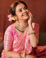Designer Pink Banarasi Silk Saree for Women – Wedding & Party Wear Embroidered Saree with Rich Zari Weaving & Blouse Piece