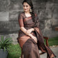 Elegant Chocolate Brown Soft Lichi Silk Saree for Women | Rich Weave Pattern with Contrast Border & Blouse Piece – Wedding, Party & Office Wear Saree