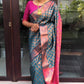 Teal Blue & Pink Banarasi Silk Saree for Women with Zari Weaving | Traditional Kanjivaram Style Party Wear Saree with Blouse Piece – 5.5 Meters