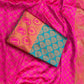 Teal Blue & Pink Banarasi Silk Saree for Women with Zari Weaving | Traditional Kanjivaram Style Party Wear Saree with Blouse Piece – 5.5 Meters