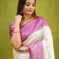 White and Pink Banarasi Silk Saree for Women | Traditional Kanjivaram-Style Saree with Rich Zari Weaving and Blouse Piece – Perfect for Wedding, Party & Festive Wear
