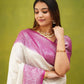 White and Pink Banarasi Silk Saree for Women | Traditional Kanjivaram-Style Saree with Rich Zari Weaving and Blouse Piece – Perfect for Wedding, Party & Festive Wear