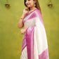 White and Pink Banarasi Silk Saree for Women | Traditional Kanjivaram-Style Saree with Rich Zari Weaving and Blouse Piece – Perfect for Wedding, Party & Festive Wear