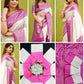 White and Pink Banarasi Silk Saree for Women | Traditional Kanjivaram-Style Saree with Rich Zari Weaving and Blouse Piece – Perfect for Wedding, Party & Festive Wear