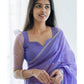 Graceful Lavender Cotton Saree for Women with Silver Border – Elegant Soft Sari with Blouse Piece for Office, Party & Festival Wear