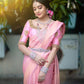 Elegant Pastel Pink Silk Saree for Women | Kanjivaram Style Banarasi Sari for Wedding & Festive Wear | Includes Designer Blouse Piece