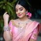 Elegant Pastel Pink Silk Saree for Women | Kanjivaram Style Banarasi Sari for Wedding & Festive Wear | Includes Designer Blouse Piece