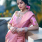 Elegant Pastel Pink Silk Saree for Women | Kanjivaram Style Banarasi Sari for Wedding & Festive Wear | Includes Designer Blouse Piece