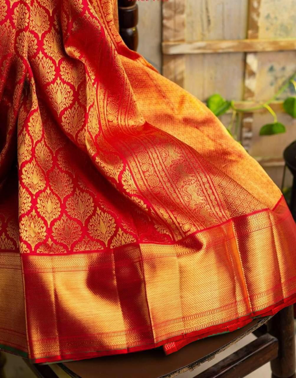 Radiant Red and Gold Banarasi Silk Saree for Women | Traditional Indian Sari for Weddings & Festive Celebrations | Includes Matching Blouse Piece