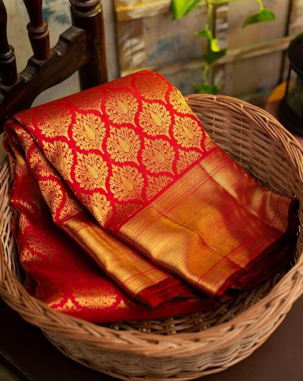 Radiant Red and Gold Banarasi Silk Saree for Women | Traditional Indian Sari for Weddings & Festive Celebrations | Includes Matching Blouse Piece