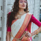 Elegant Cream and Pink Silk Saree for Women | Kanjivaram Style Woven Banarasi Sari for Wedding & Festive Wear | Includes Contrasting Blouse Piece