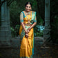 Vibrant Yellow and Teal Silk Saree for Women | Traditional Indian Sari for Festive and Wedding Celebrations | Includes Embellished Blouse Piece