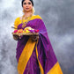 Purple and Mustard Yellow Banarasi Silk Saree for Women | Traditional Kanjivaram Style Paithani-Inspired Saree with Golden Zari Border & Blouse Piece – Perfect for Festival, Wedding & Party Wear