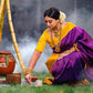 Purple and Mustard Yellow Banarasi Silk Saree for Women | Traditional Kanjivaram Style Paithani-Inspired Saree with Golden Zari Border & Blouse Piece – Perfect for Festival, Wedding & Party Wear