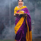 Purple and Mustard Yellow Banarasi Silk Saree for Women | Traditional Kanjivaram Style Paithani-Inspired Saree with Golden Zari Border & Blouse Piece – Perfect for Festival, Wedding & Party Wear
