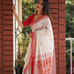Handwoven Off-White Cotton Sari with Red Temple Border & Geometric Pallu | Bengali Traditional Saree for Women | Soft Cotton Saree with Blouse Piece