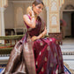 Elegant Maroon & Black Banarasi Silk Saree for Women – Traditional Kanjivaram Style Sari with Blouse Piece | Wedding, Party & Festival Wear Silk Saree