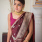 Elegant Maroon & Black Banarasi Silk Saree for Women – Traditional Kanjivaram Style Sari with Blouse Piece | Wedding, Party & Festival Wear Silk Saree